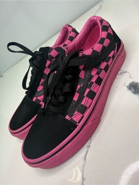 Vans Old Skool Skate Pink & Black Checkered Shoes Size Men 5.5 / Women 7